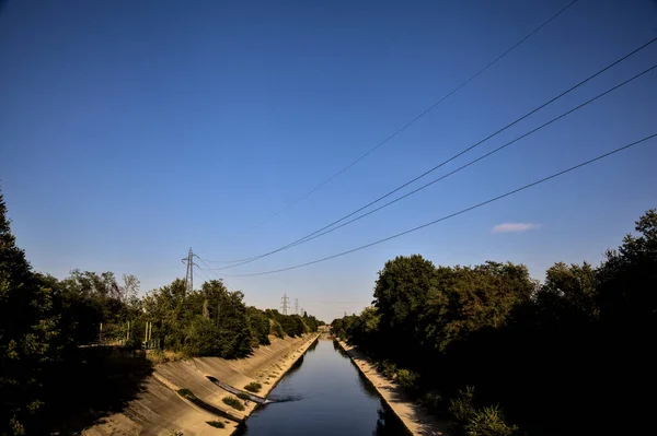 Canal Diversivo Campo Dia Claro Pôr Sol — Fotografia de Stock