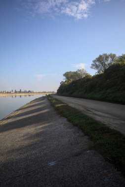 Güneşli bir günde, İtalya 'nın kırsal kesimlerinde ağaçlarla ve çalılarla çevrili gölgelerde toprak izleri.