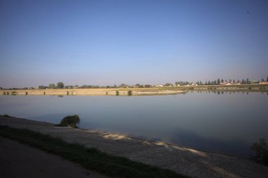 Güneşli bir günde, İtalya 'nın kırsal kesimlerinde ağaçlarla ve çalılarla çevrili gölgelerde toprak izleri.