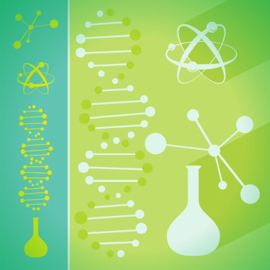 Concept of chemistry and bio technology science flat set. Vector clipart
