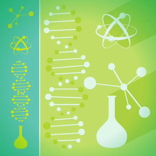 Concepto de química y biotecnología conjunto plano de ciencia. Vector — Vector de stock
