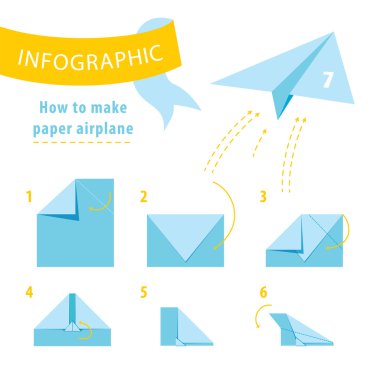 Infographic öğretici. Nasıl Kağıt Uçak yapmak. Vektör çizim