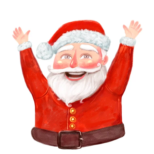 Рука Намальована Щасливим Мультфільмом Санта Клаус Радіє Підняттю Рук Вгору — стокове фото