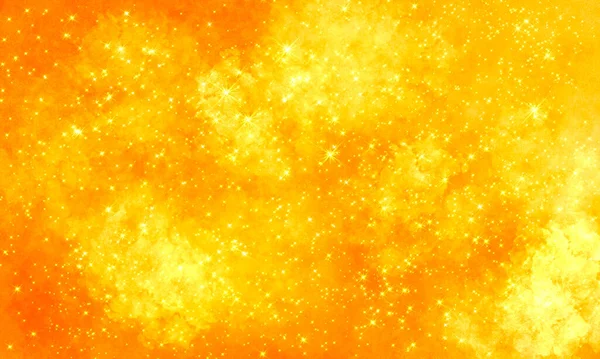 橙色浅黄的空间明亮的节日魔法背景 有许多星星和云彩 普天同庆欢乐积极的背景 — 图库照片