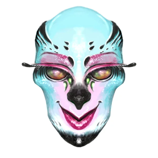 Illustration Portrait Ugly Creature Blue Skin Dark Eyes Alien Demon — Stock Photo, Image