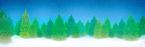 Ілюстрація Зимового Прапора Зеленим Хвойним Зимовим Лісом Снігопадами Ялина Лісі — стокове фото