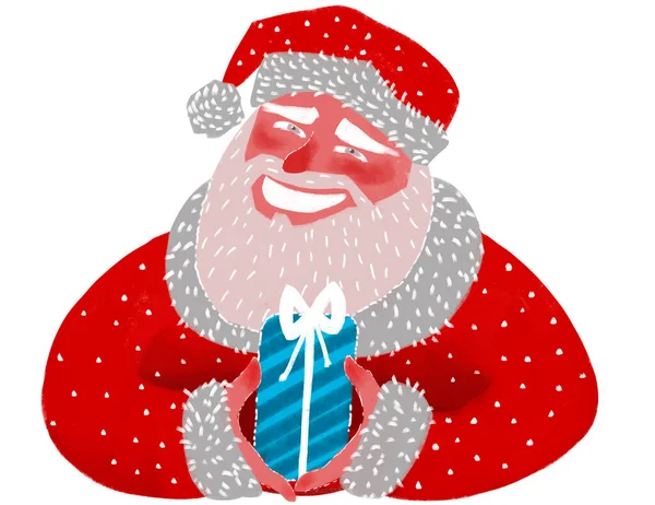 Ilustração Papai Noel Com Sorriso Seu Rosto Segurando Presente Cartoon — Fotografia de Stock