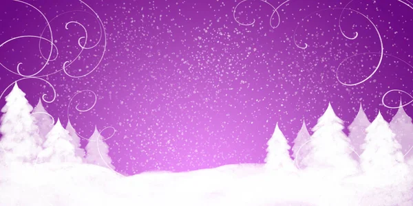 Зима Насичена Фіолетовим Прапором Снігом Завитками Краях Тла Зимовим Лісом — стокове фото