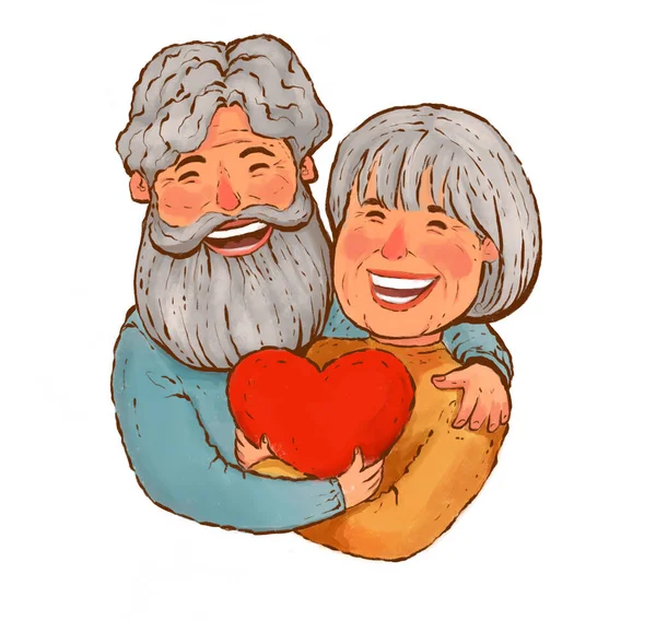 Illustration Äldre Man Och Äldre Man Omfamning Håller Ett Hjärta — Stockfoto