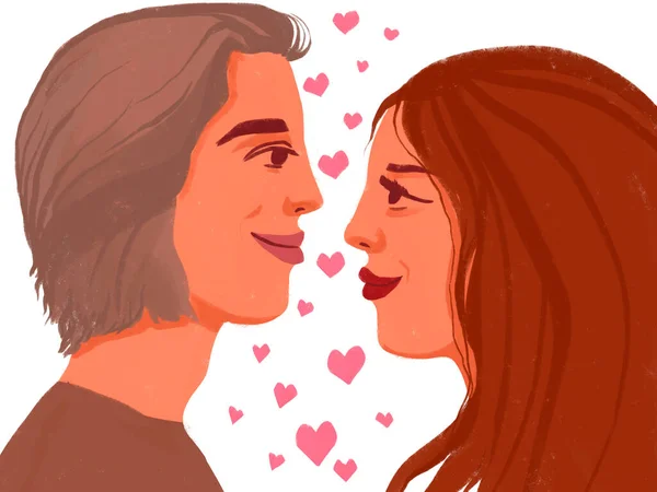 Illustratie Van Een Paar Verliefd Een Meisje Een Jongen Liefde — Stockfoto