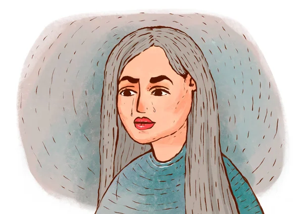 Illustration Eines Schönen Mädchens Traurigkeit Verzweiflung Trauer Depression Verwirrung Weinende — Stockfoto