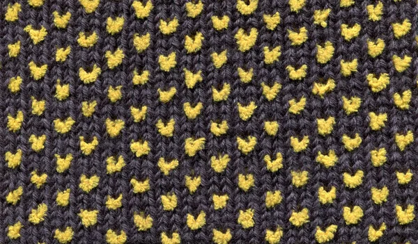 Textura Malha Tecido Escuro Com Padrão Ponto Polca Amarelo Simples — Fotografia de Stock