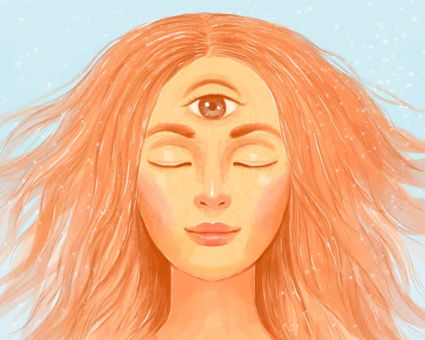 Beautiful Girl Third Eye Meditation Enlightenment Awareness Buddhism Yoga — Stock Photo, Image