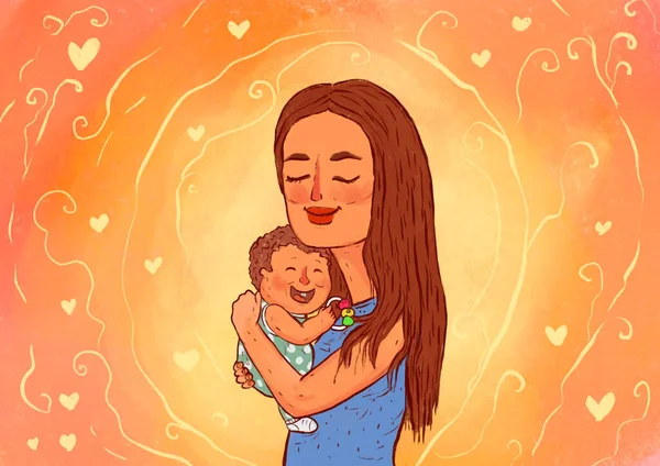 Mors Kärlek Kvinna Med Ett Barn Famnen Som Höll Honom — Stockfoto