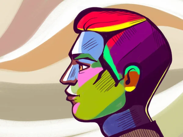 Bir Adamın Çok Renkli Profili Geometrik Şekiller Parlak Renkler Adamı — Stok fotoğraf
