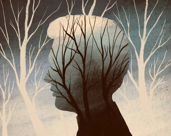 Illustration Des Profils Eines Mannes Auf Einem Hintergrund Von Bäumen — Stockfoto