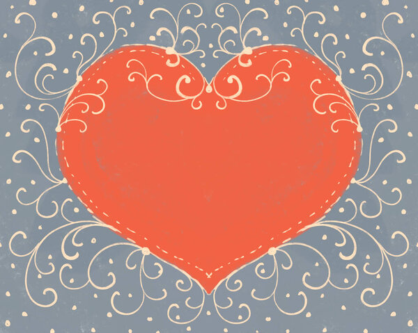 hand-drawn valentine with a big red center in the center and a place for text, with ornate elements decorating the frame