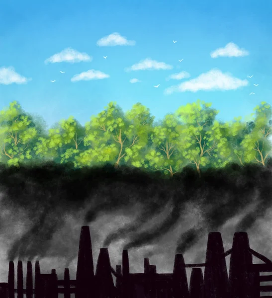 Illustration Zerstörung Der Atmosphäre Smog Von Fabriken Deren Stelle Ein — Stockfoto