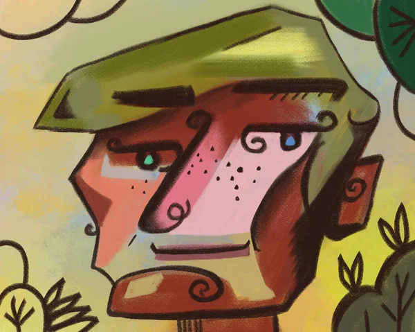 Мужской Художественный Портрет Стиле Авангардного Кубизма Стилизованное Лицо Портрет Зеленого — стоковое фото
