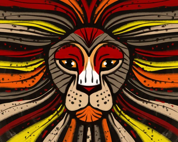 Portrait Art Abstrait Multicolore Dessiné Main Lion Tête Prédateur Dessinée — Photo