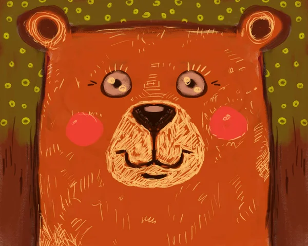 Infantil Linda Ilustración Divertida Oso Sonriente Marrón Lindo Oso Peluche —  Fotos de Stock