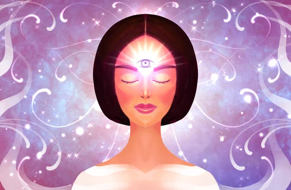 Geistiges Erwachen Meditation Buddhismus Intuition Öffnen Sich Drittes Spirituelles Auge — Stockfoto