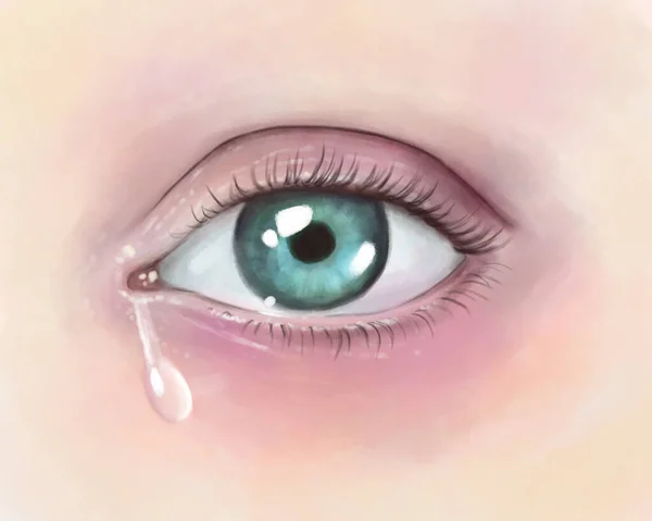 Цветовая Иллюстрация Плачущего Женского Глаза Символ Депрессии Боли Психических Проблем — стоковое фото