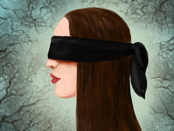 Illustration Woman Blindfolded Female Profile Blindfold Metaphor Loss Risk Avoidance — Stock Photo, Image