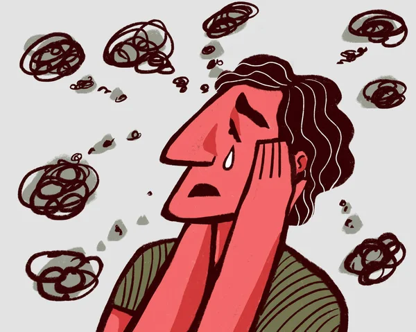Illustration Portrait Homme Pleurs Dans Dépression Anxiété Qui Tient Tête — Photo