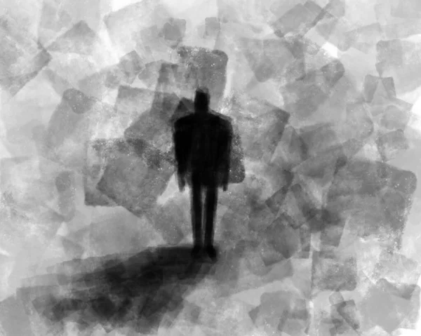 Депресія Абстрактна Художня Ілюстрація Чорний Силует Людини Темному Абстрактному Фоні — стокове фото
