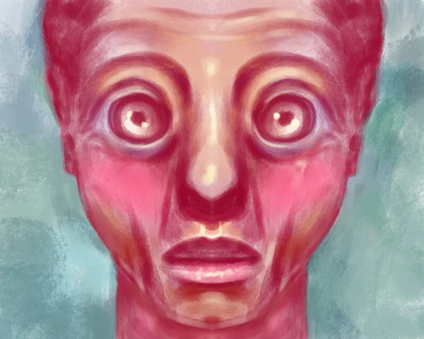 Художественный Портрет Человека Красных Зеленых Тонах Мужское Выражение Лица Удивление — стоковое фото