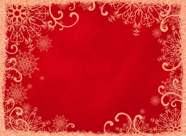 Cute Festive Red Christmas Background Ornate Curls Snowflakes Place Text — Stockfoto