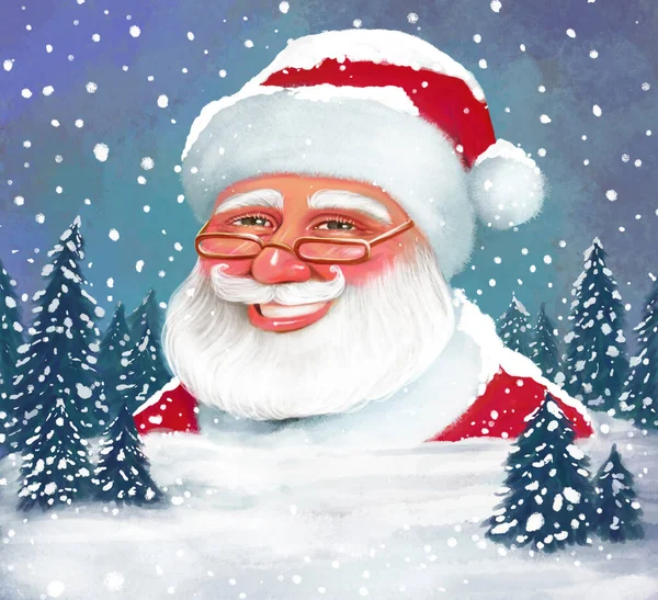 Colorato Luminoso Ritratto Disegnato Mano Babbo Natale Sullo Sfondo Una — Foto Stock