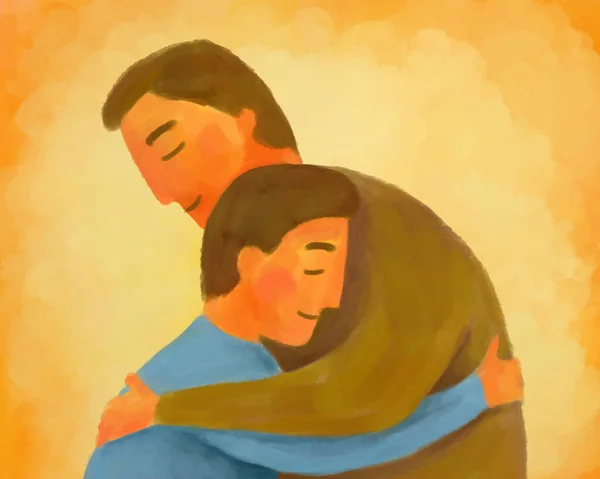 Abraça Homem Abraça Filho Apoio Assistência Psicológica — Fotografia de Stock