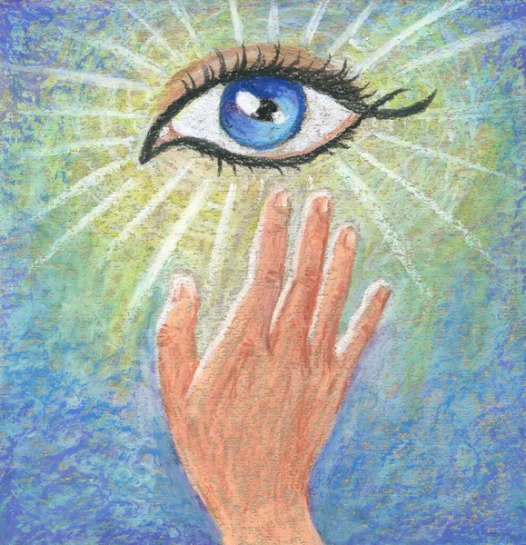 Handritad Pastell Anda Affisch Symbol För Upplysning Intuition Och Helande — Stockfoto