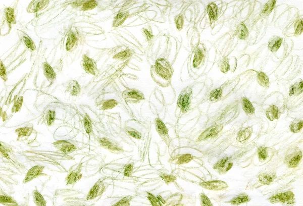 simple hand-drawn childish primitive background with crayons on white paper. Leaves, foliage abstract