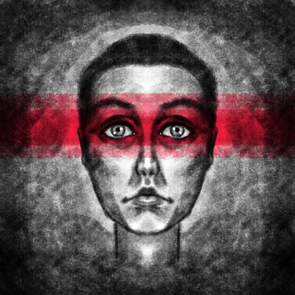 Black White Abstract Female Art Portrait Red Stripe Eyes Symbol — Stock Photo, Image