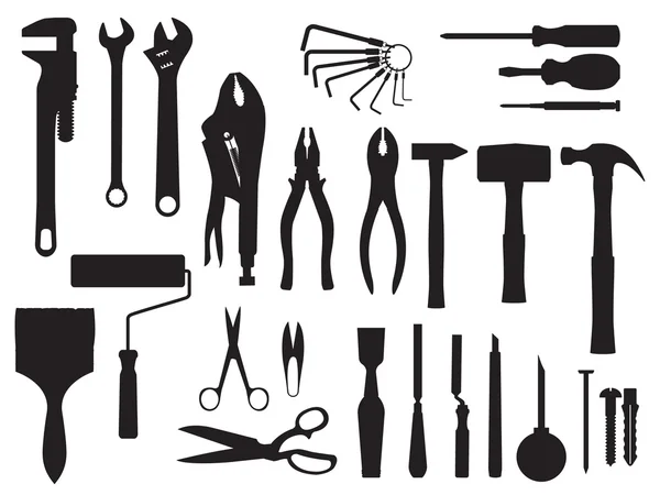Fijar y herramientas blanco y negro — Vector de stock