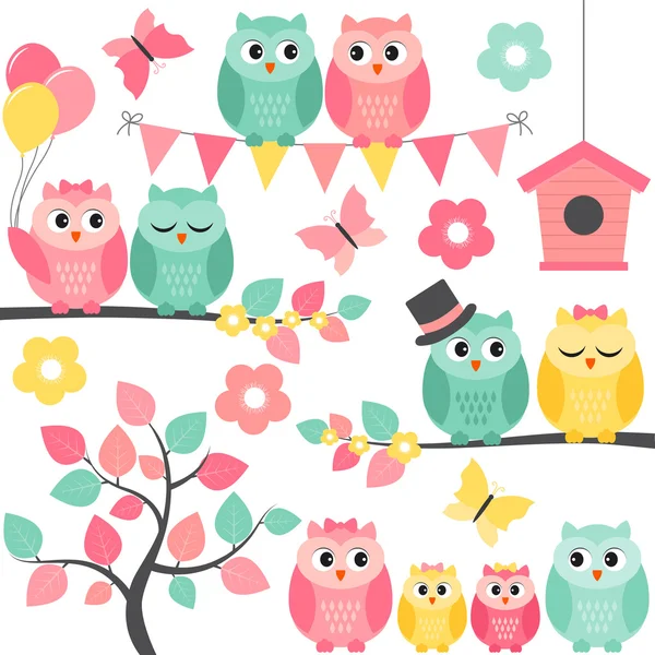 Vector Summer Owls — Stock Vector