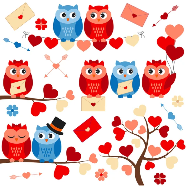 Vector Love Owls — Stock Vector
