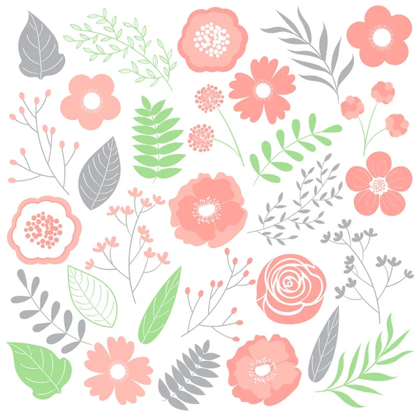 Pink Floral Set — Stock Vector