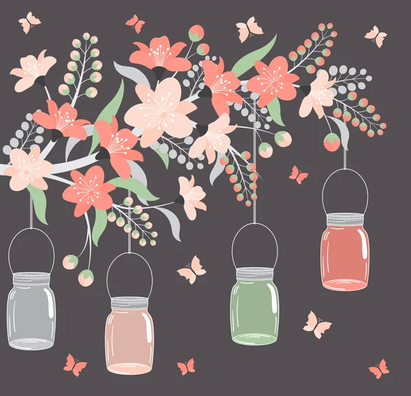 Floral tak met potten — Stockvector