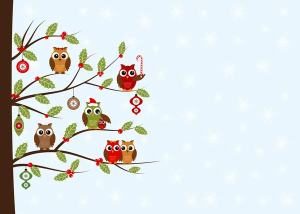猫头鹰圣诞卡片 — 图库矢量图片