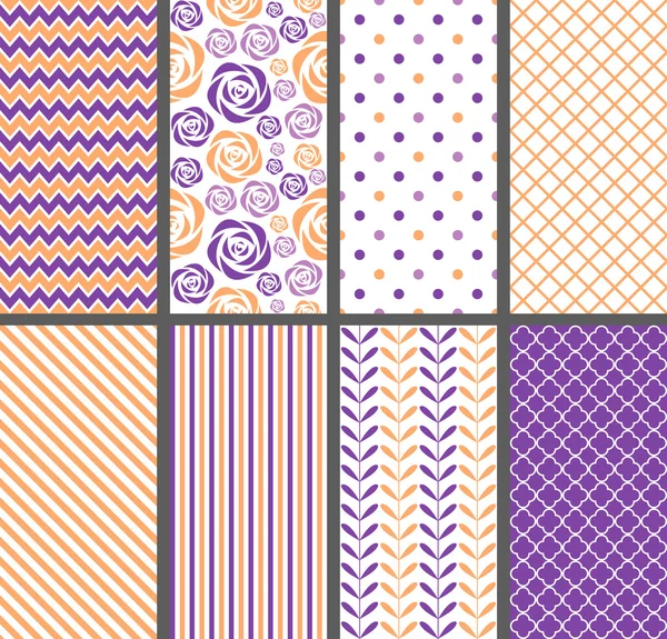 Naranja y púrpura patrones sin costura — Vector de stock