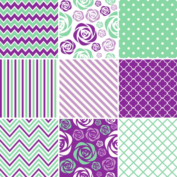 Menta y púrpura patrones sin costura — Vector de stock