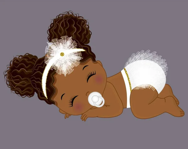 Αφρικανική αμερικανική μωρό κορίτσι σε λευκό ζαρωμένο Diaper — Διανυσματικό Αρχείο