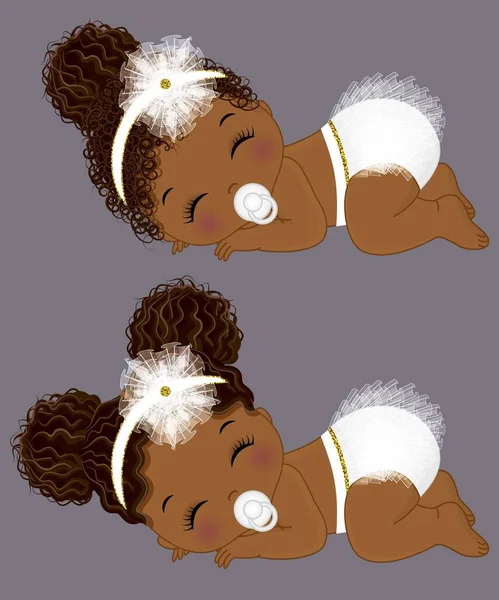 Beyaz Bebek Bezi Giyen Siyah Şirin Kızlar — Stok Vektör