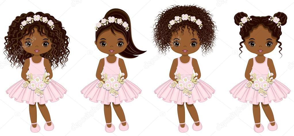 Black Cute Girls in Pastel Pink Dresses 