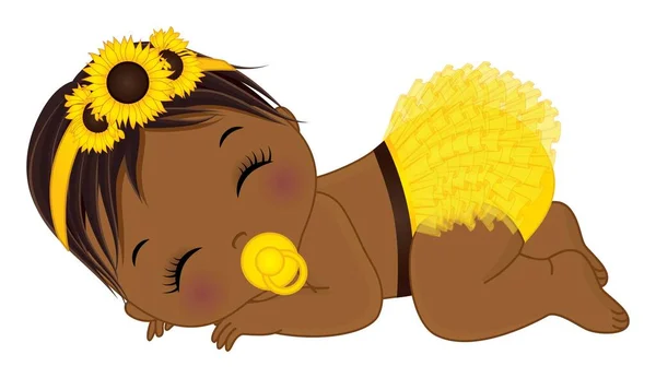 Africano americano girasol bebé chica con chupete — Vector de stock