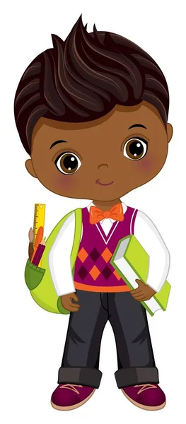 Vector afroamericano escuela chico con mochila — Vector de stock